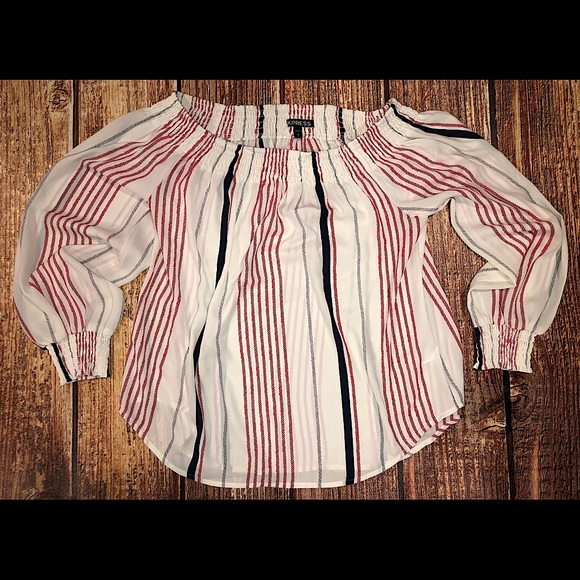 EXPRESS striped off the shoulder top - Picture 2 of 5